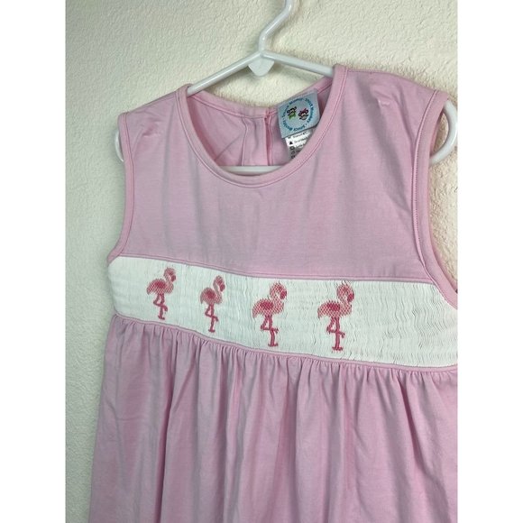 Smock Monkey girls 7 pink smocked flamingo tunic mini dress stretch casual - Picture 2 of 6